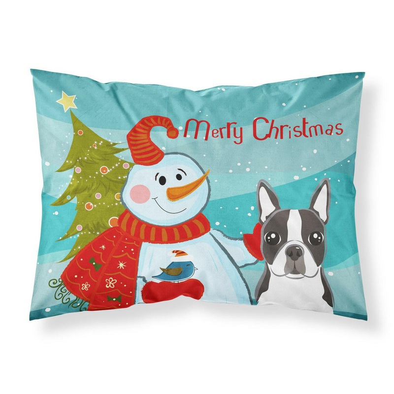 Snowman with Boston Terrier Fabric Standard Pillowcase  Artistic Decorative Front, White Back BB1823PILLOWCASE