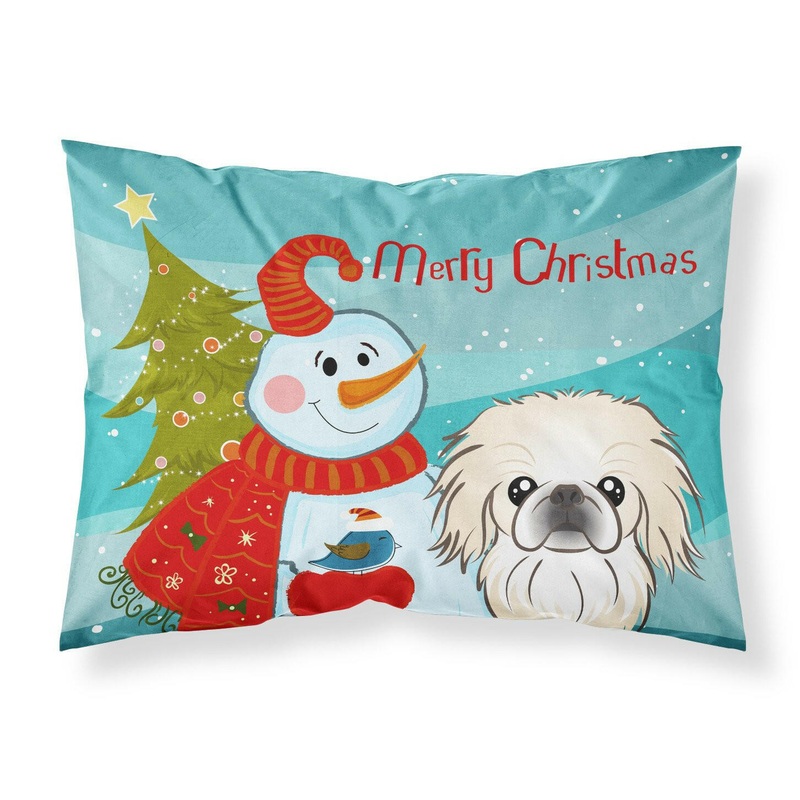 Snowman with Pekingese Fabric Standard Pillowcase  Artistic Decorative Front, White Back BB1841PILLOWCASE