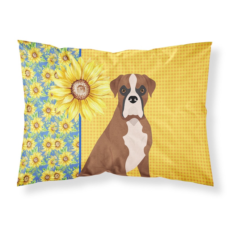 Summer Sunflowers Natural Eared Red Fawn Boxer Fabric Standard Pillowcase  Artistic Decorative Front, White Back
