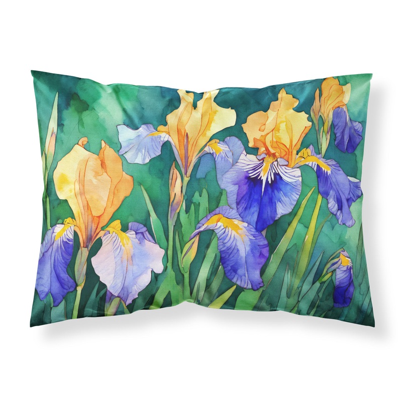 Tennessee Iris in Watercolor Fabric Standard Pillowcase  Artistic Decorative Front, White Back