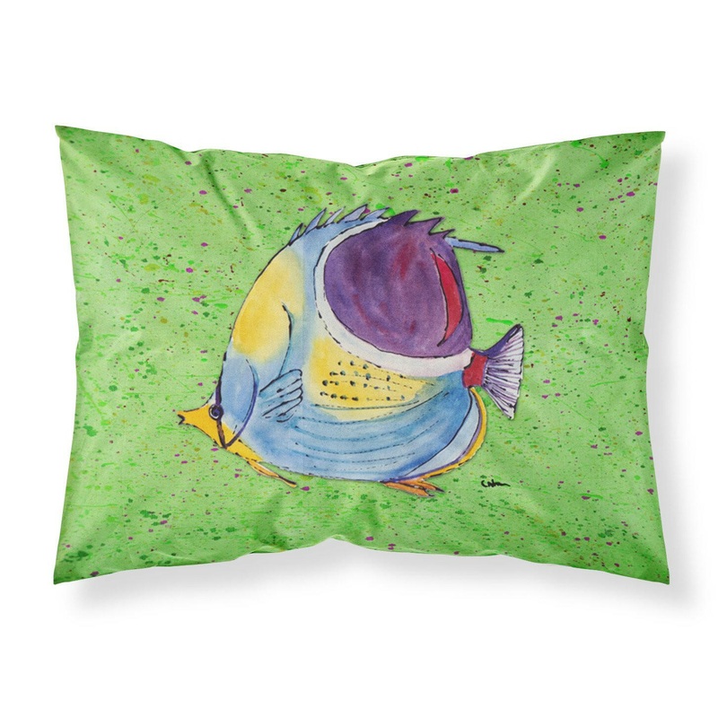 Tropical Fish on Green Standard Pillowcases  Artistic Decorative Front, Crisp White Back