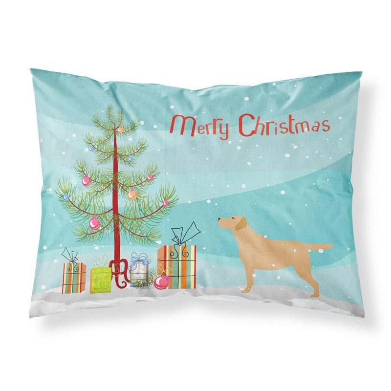 Yellow Labrador Retriever Merry Christmas Tree Fabric Standard Pillowcase  Artistic Decorative Front, White Back BB2915PILLOWCASE