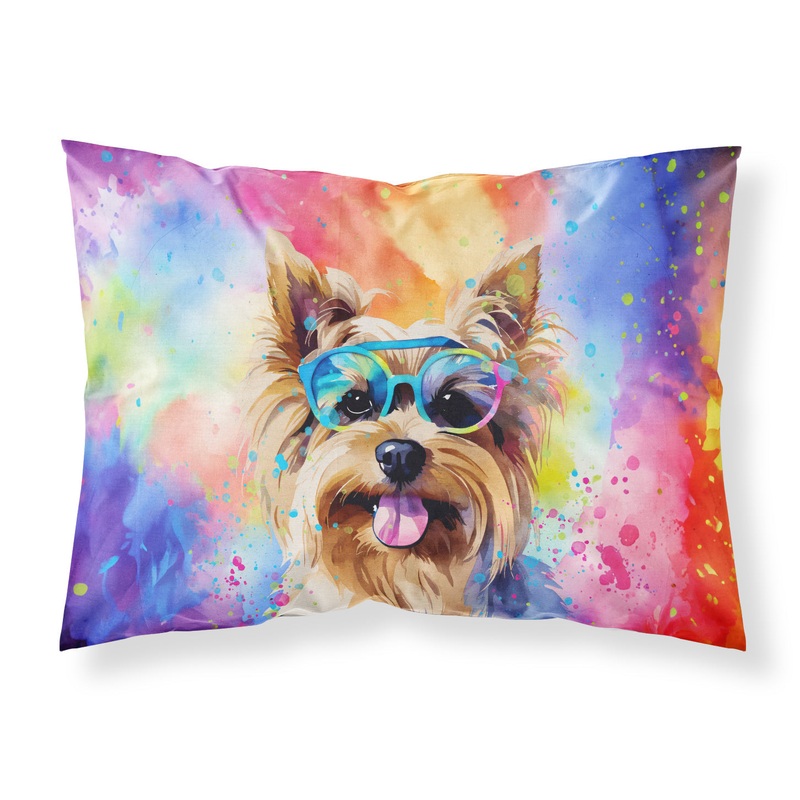 Yorkshire Terrier Hippie Dawg Standard Pillowcase  Artistic Decorative Front, White Back