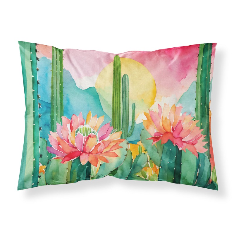 Arizona Saguaro Cactus Blossom in Watercolor Fabric Standard Pillowcase  Artistic Decorative Front, White Back