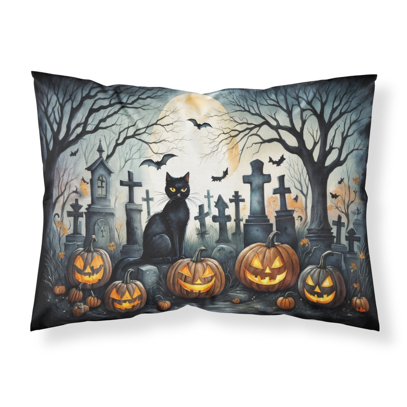 Black Cat Spooky Halloween Fabric Standard Pillowcase  Artistic Decorative Front, White Back