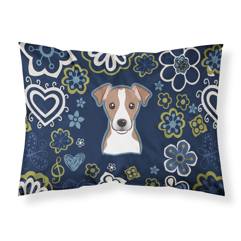 Blue Flowers Jack Russell Terrier Fabric Standard Pillowcase  Artistic Decorative Front, White Back BB5111PILLOWCASE