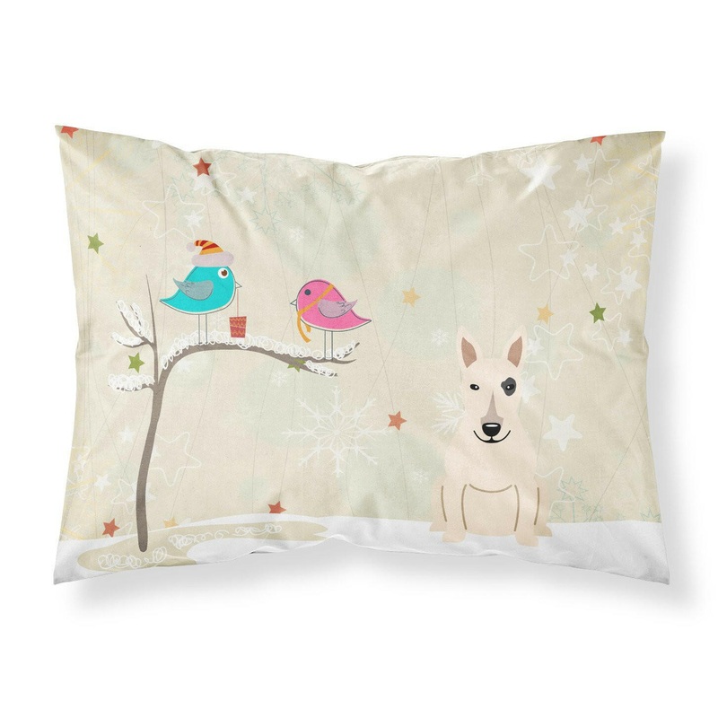 Christmas Presents between Friends Bull Terrier White Fabric Standard Pillowcase  Artistic Decorative Front, White Back BB2610PILLOWCASE