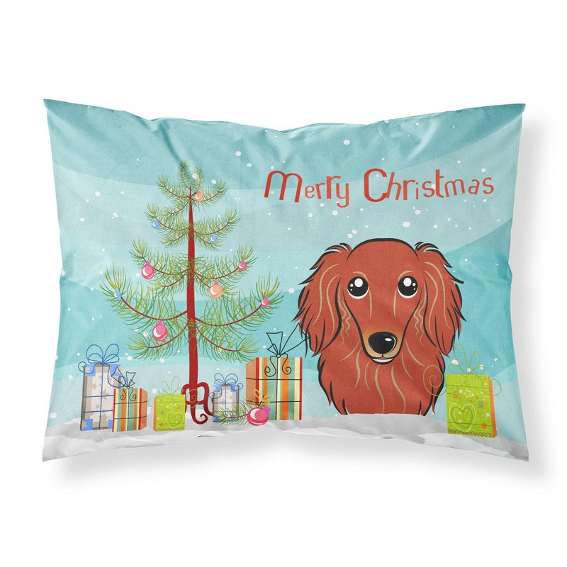 Christmas Tree and Longhair Red Dachshund Fabric Standard Pillowcase  Artistic Decorative Front, White Back BB1586PILLOWCASE