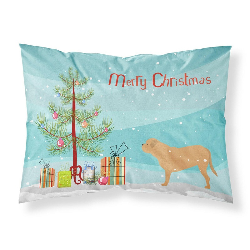 Dogue de Bordeaux Merry Christmas Tree Fabric Standard Pillowcase  Artistic Decorative Front, White Back BB2988PILLOWCASE