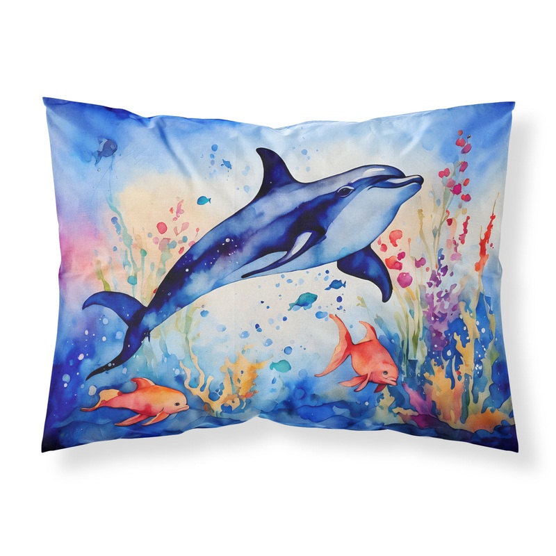Dolphin Standard Pillowcase  Artistic Decorative Front, White Back