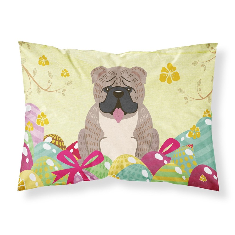 Easter Eggs English Bulldog Grey Brindle  Fabric Standard Pillowcase  Artistic Decorative Front, White Back BB6126PILLOWCASE