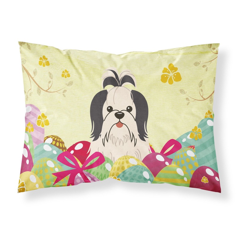 Easter Eggs Shih Tzu Black White Fabric Standard Pillowcase  Artistic Decorative Front, White Back BB6088PILLOWCASE