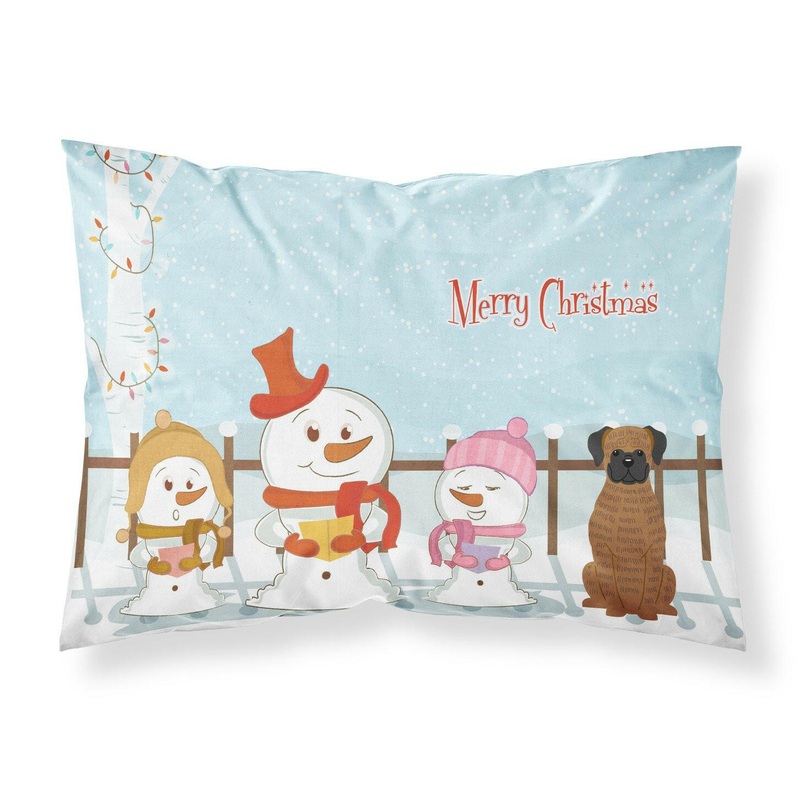 Merry Christmas Carolers Brindle Boxer Fabric Standard Pillowcase  Artistic Decorative Front, White Back BB2448PILLOWCASE