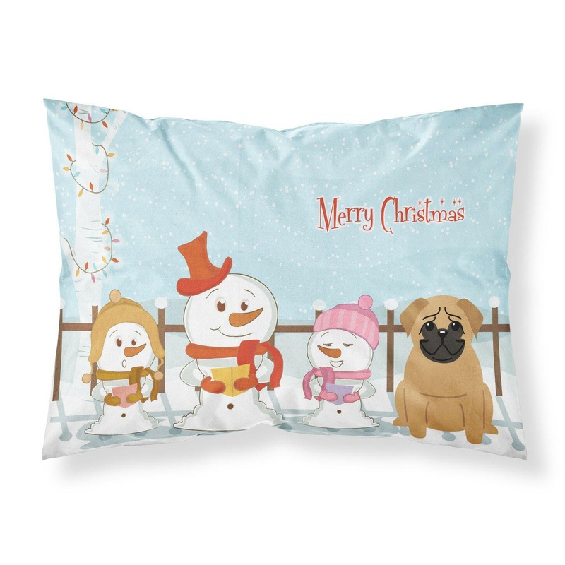 Merry Christmas Carolers Pug Brown Fabric Standard Pillowcase  Artistic Decorative Front, White Back BB2338PILLOWCASE