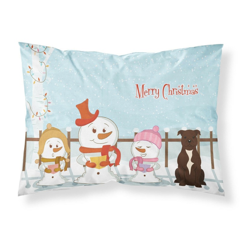 Merry Christmas Carolers Staffordshire Bull Terrier Chocolate Fabric Standard Pillowcase  Artistic Decorative Front, White Back BB2379PILLOWCASE