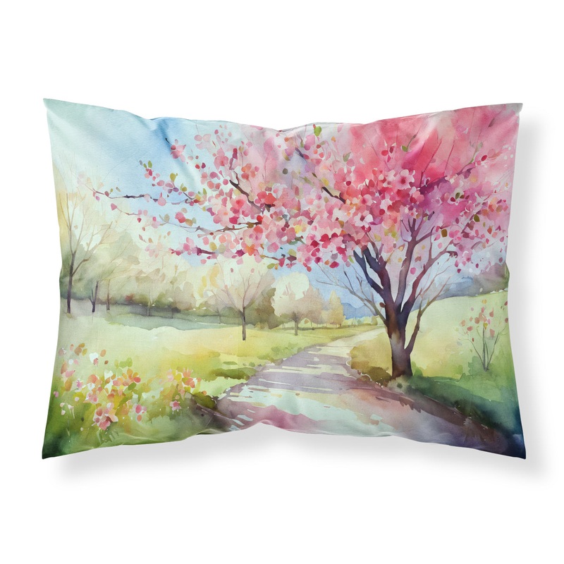 Michigan Apple Blossoms in Watercolor Fabric Standard Pillowcase  Artistic Decorative Front, White Back