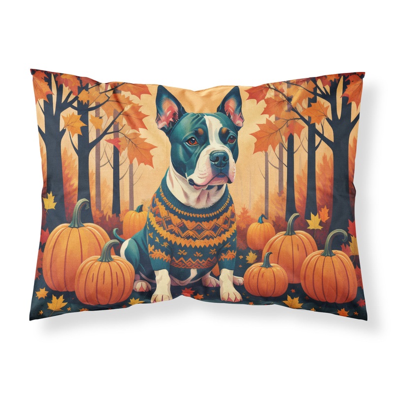 Pit Bull Terrier Fall Fabric Standard Pillowcase  Artistic Decorative Front, White Back