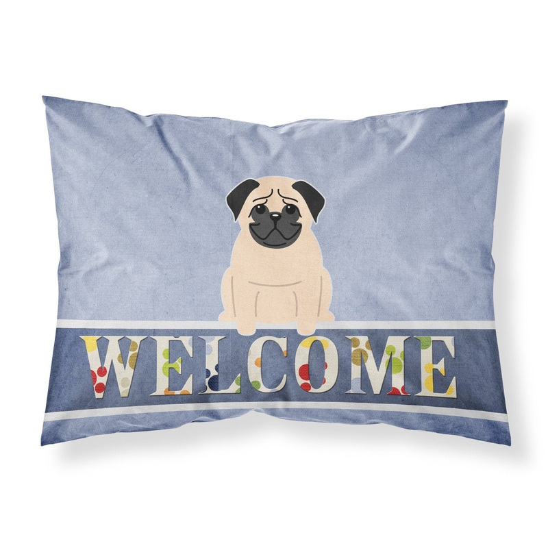 Pug Fawn Welcome Fabric Standard Pillowcase  Artistic Decorative Front, White Back BB5589PILLOWCASE