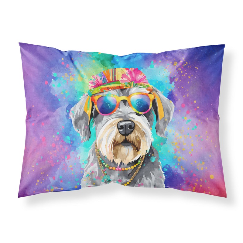 Schnauzer Hippie Dawg Standard Pillowcase  Artistic Decorative Front, White Back