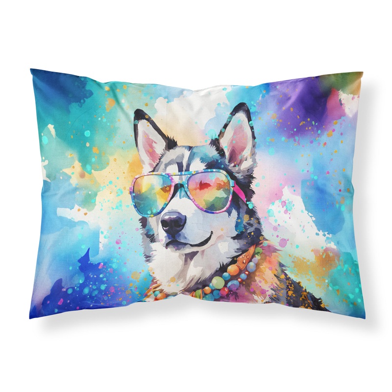 Siberian Husky Hippie Dawg Standard Pillowcase  Artistic Decorative Front, White Back