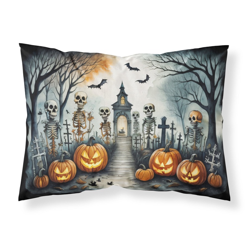 Skeleton Spooky Halloween Fabric Standard Pillowcase  Artistic Decorative Front, White Back