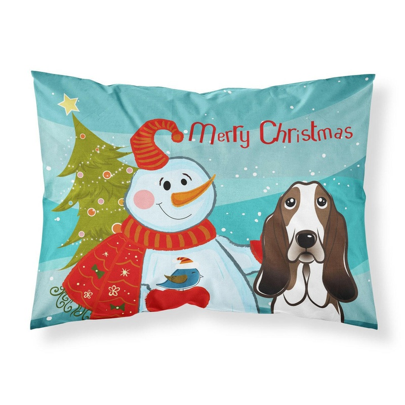 Snowman with Basset Hound Fabric Standard Pillowcase  Artistic Decorative Front, White Back BB1863PILLOWCASE