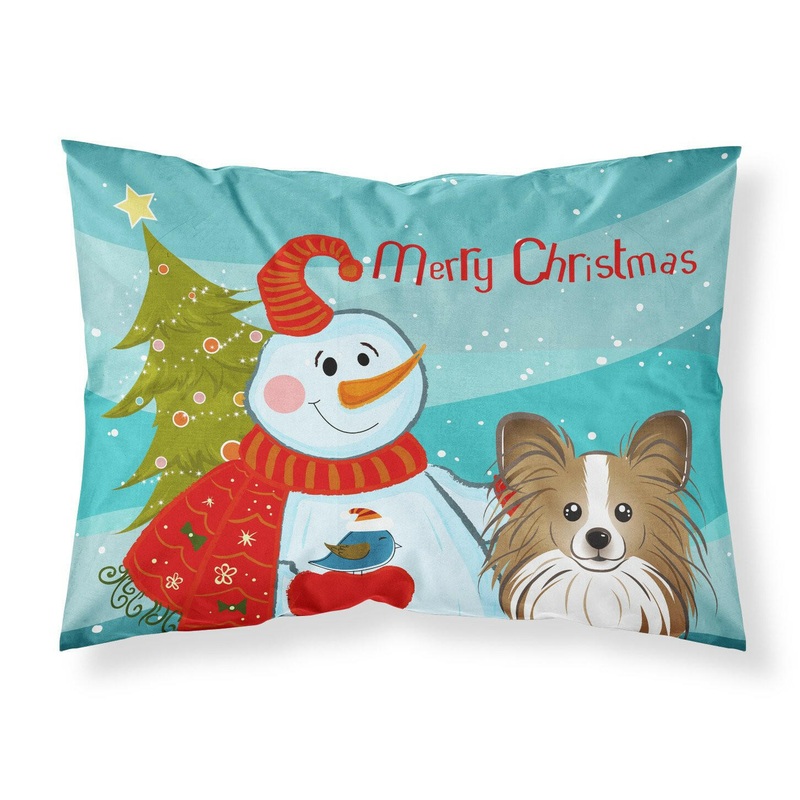 Snowman with Papillon Fabric Standard Pillowcase  Artistic Decorative Front, White Back BB1868PILLOWCASE
