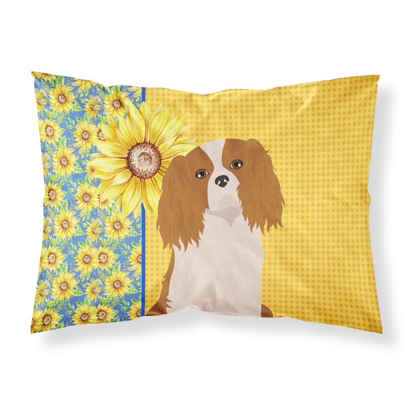 Summer Sunflowers Blenheim Cavalier Spaniel Fabric Standard Pillowcase  Artistic Decorative Front, White Back