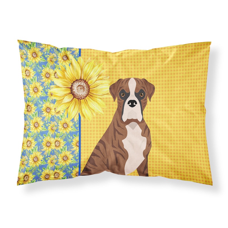 Summer Sunflowers Natural Eared Red Brindle Boxer Fabric Standard Pillowcase  Artistic Decorative Front, White Back