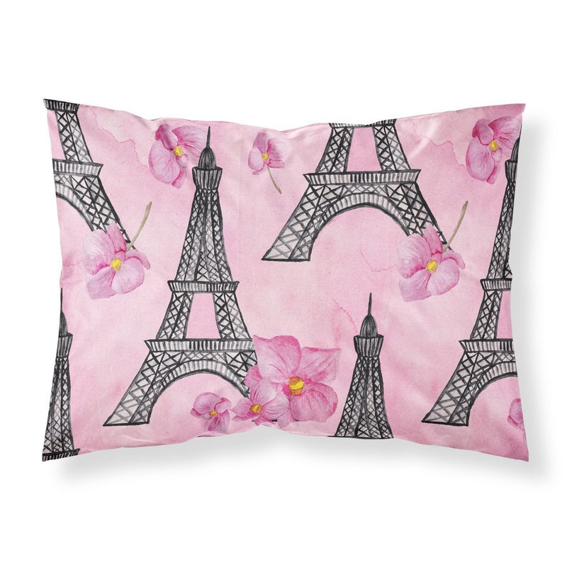 Watercolor Pink Flowers and Eiffel Tower Fabric Standard Pillowcase  Artistic Decorative Front, White Back BB7511PILLOWCASE