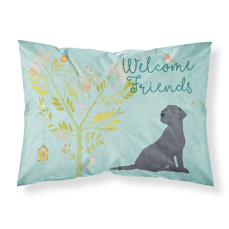 Welcome Friends Black Labrador Retriever Fabric Standard Pillowcase  Artistic Decorative Front, White Back BB7595PILLOWCASE