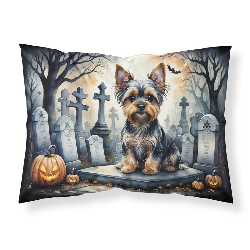 Yorkshire Terrier Spooky Halloween Fabric Standard Pillowcase  Artistic Decorative Front, White Back