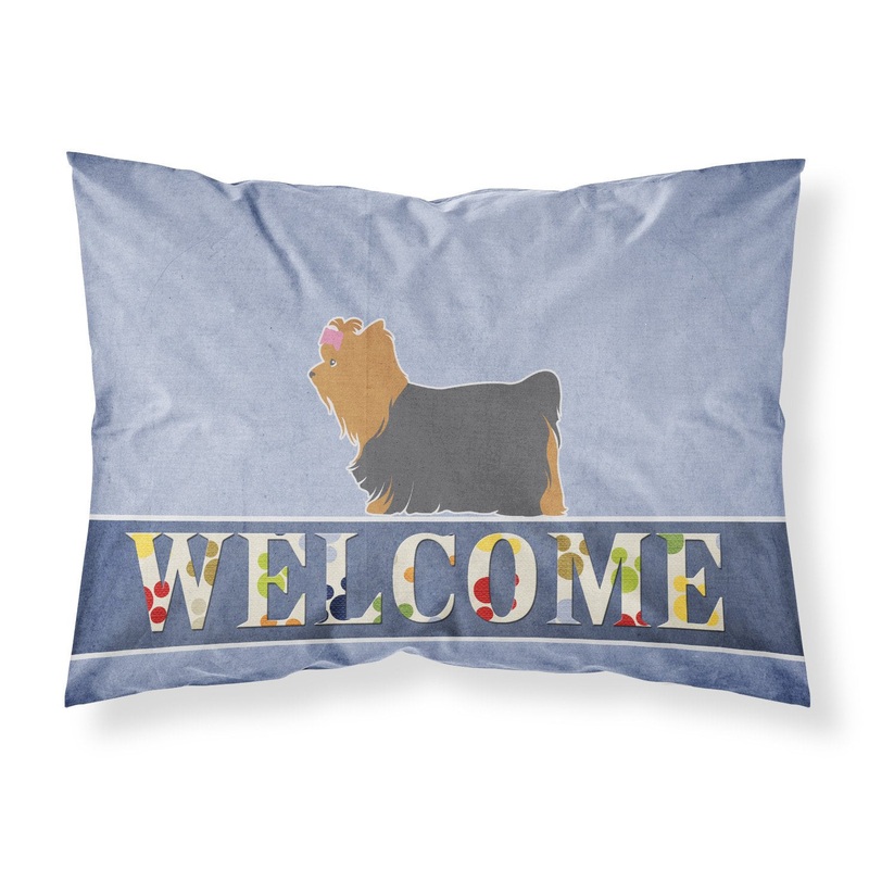 Yorkshire Terrier Yorkie Welcome Fabric Standard Pillowcase  Artistic Decorative Front, White Back BB5538PILLOWCASE