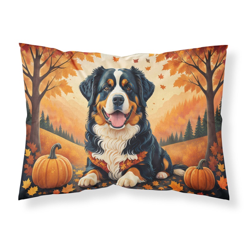 Bernese Mountain Dog Fall Fabric Standard Pillowcase  Artistic Decorative Front, White Back