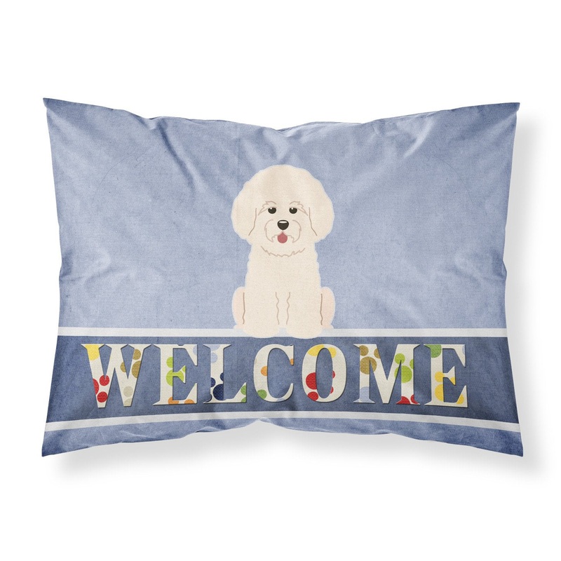 Bichon Frise Welcome Fabric Standard Pillowcase  Artistic Decorative Front, White Back BB5656PILLOWCASE