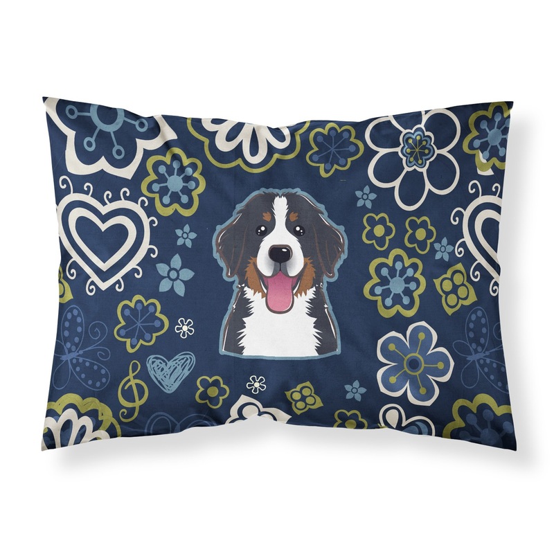 Blue Flowers Bernese Mountain Dog Fabric Standard Pillowcase  Artistic Decorative Front, White Back BB5088PILLOWCASE