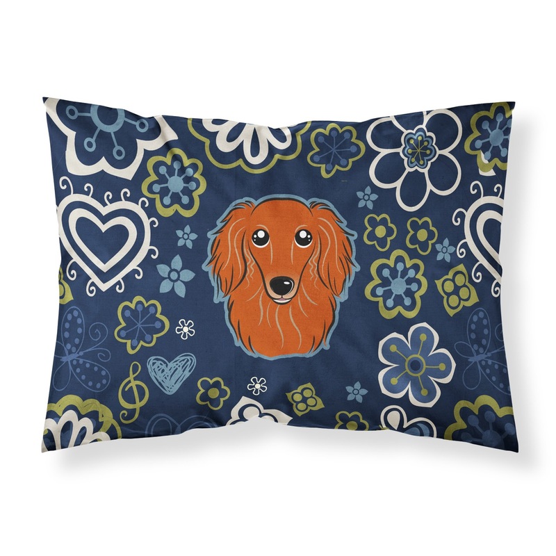 Blue Flowers Longhair Red Dachshund Fabric Standard Pillowcase  Artistic Decorative Front, White Back BB5065PILLOWCASE