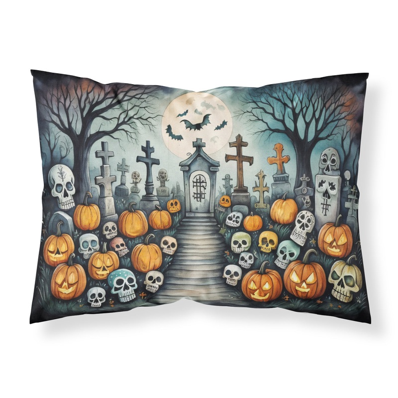 Calaveras Sugar Skulls Spooky Halloween Fabric Standard Pillowcase  Artistic Decorative Front, White Back