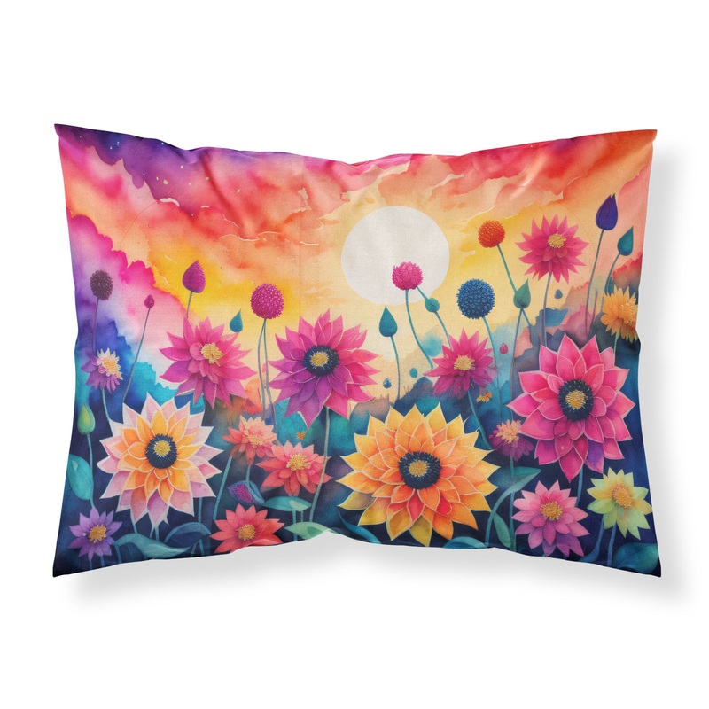 Dahlias in Color Fabric Standard Pillowcase  Artistic Decorative Front, White Back