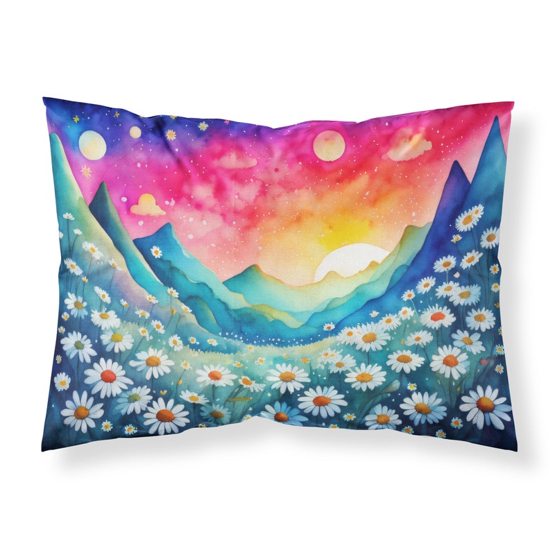 Daisies in Color Fabric Standard Pillowcase  Artistic Decorative Front, White Back