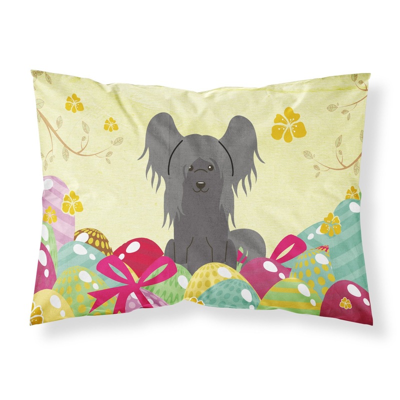 Easter Eggs Chinese Crested Black Fabric Standard Pillowcase  Artistic Decorative Front, White Back BB6112PILLOWCASE