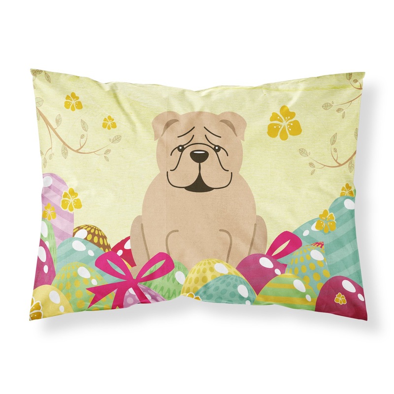 Easter Eggs English Bulldog Fawn Fabric Standard Pillowcase  Artistic Decorative Front, White Back BB6124PILLOWCASE