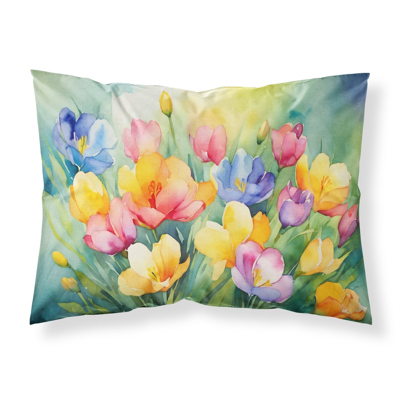 Freesias in Watercolor Fabric Standard Pillowcase  Artistic Decorative Front, White Back