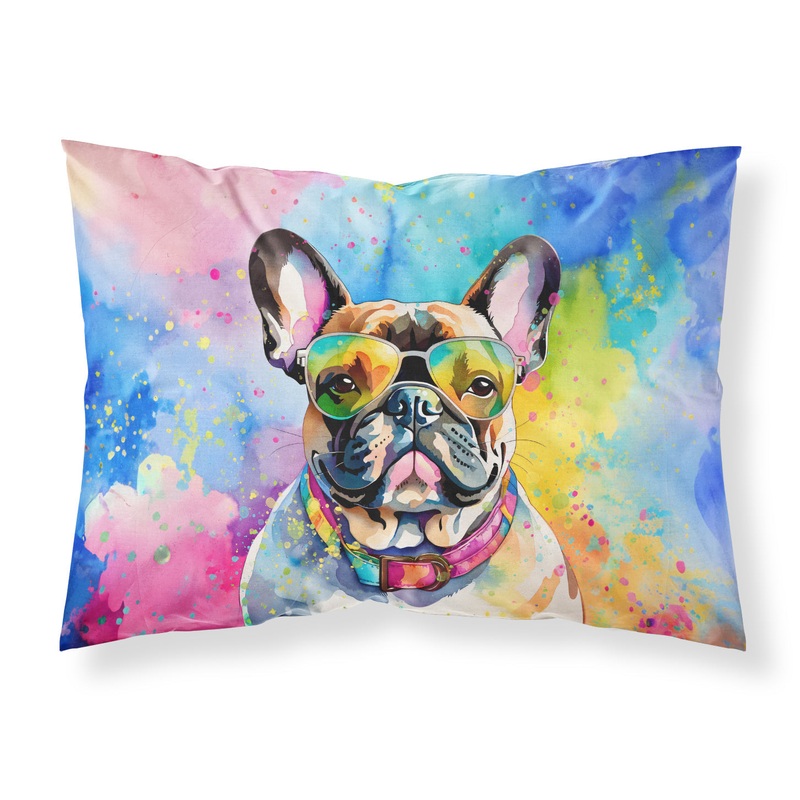 French Bulldog Hippie Dawg Standard Pillowcase  Artistic Decorative Front, White Back