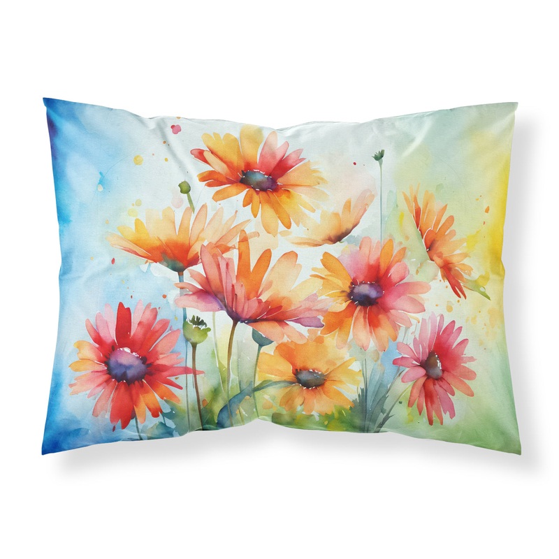 Gerbera Daisies in Watercolor Fabric Standard Pillowcase  Artistic Decorative Front, White Back