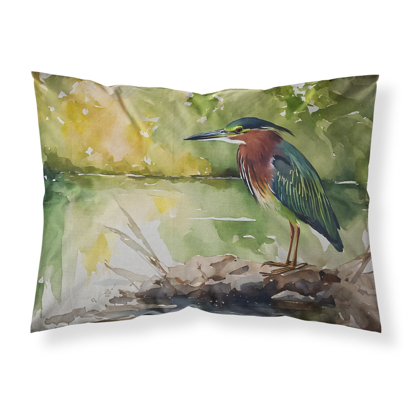 Green Heron Standard Pillowcase  Artistic Decorative Front, White Back