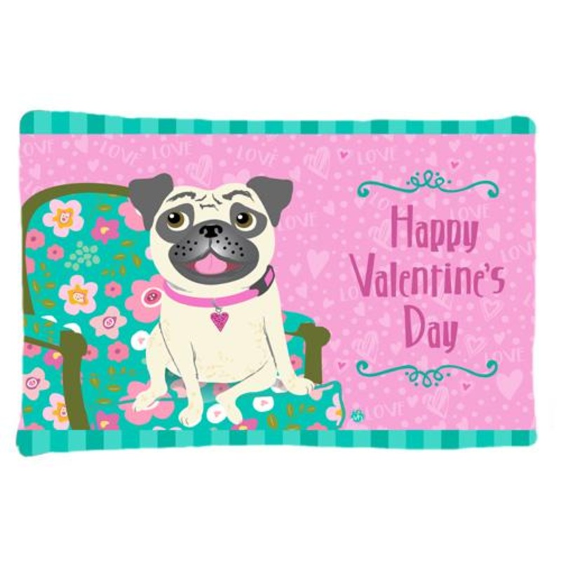 Happy Valentine's Day Pug Fabric Standard Pillowcase  Artistic Decorative Front, White Back