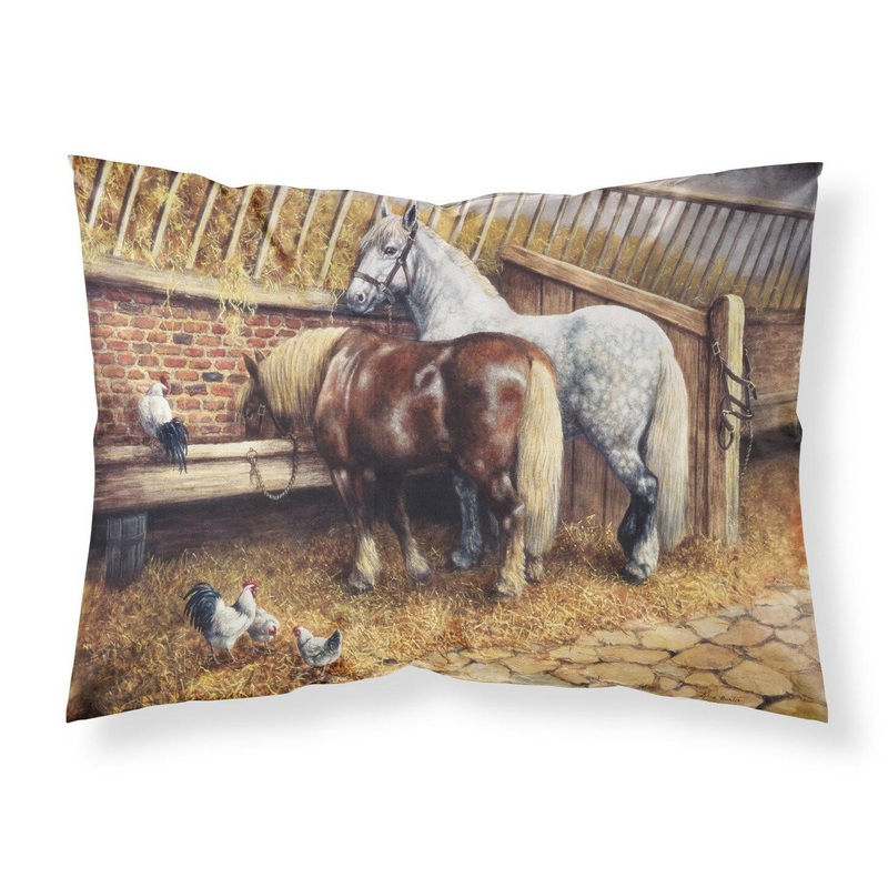 Horses Eating with the Chickens Fabric Standard Pillowcase  Artistic Decorative Front, White Back BDBA0135PILLOWCASE