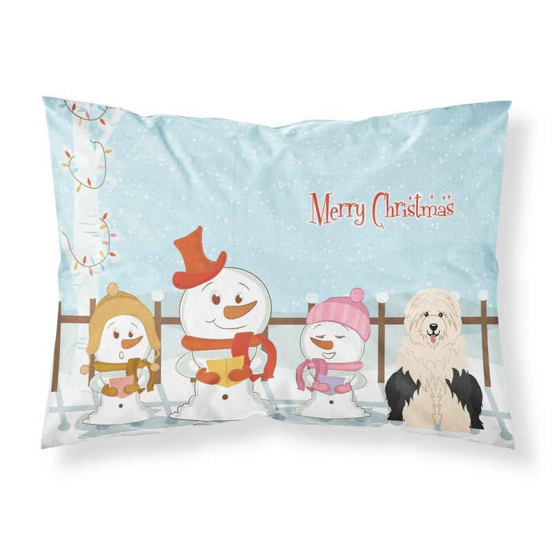 Merry Christmas Carolers Old English Sheepdog Fabric Standard Pillowcase  Artistic Decorative Front, White Back BB2427PILLOWCASE