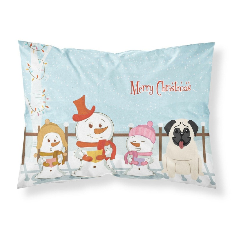 Merry Christmas Carolers Pug Cream Fabric Standard Pillowcase  Artistic Decorative Front, White Back BB2335PILLOWCASE